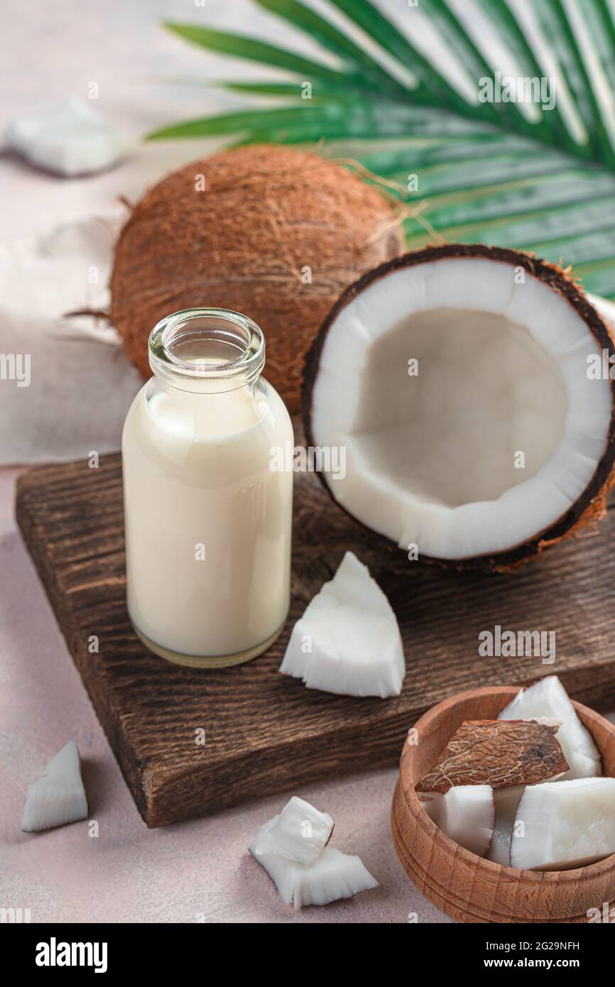 Coconut milk, a vegetable substitute for cow's milk. Healthy drink. A