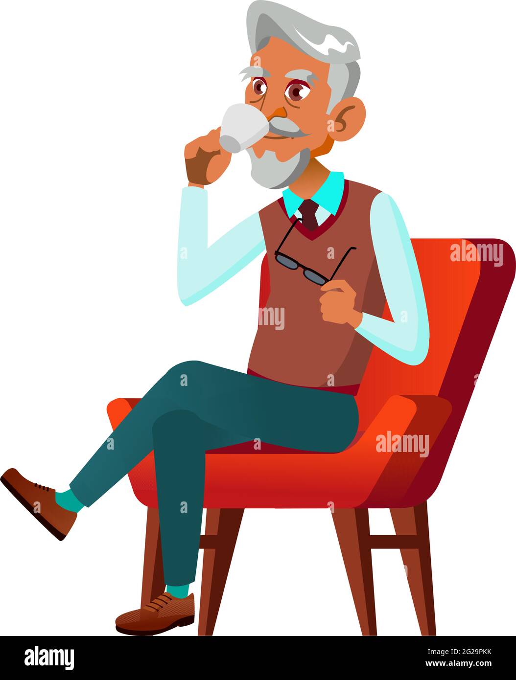 elegant old man drinking coffee in living room cartoon vector Stock Vector