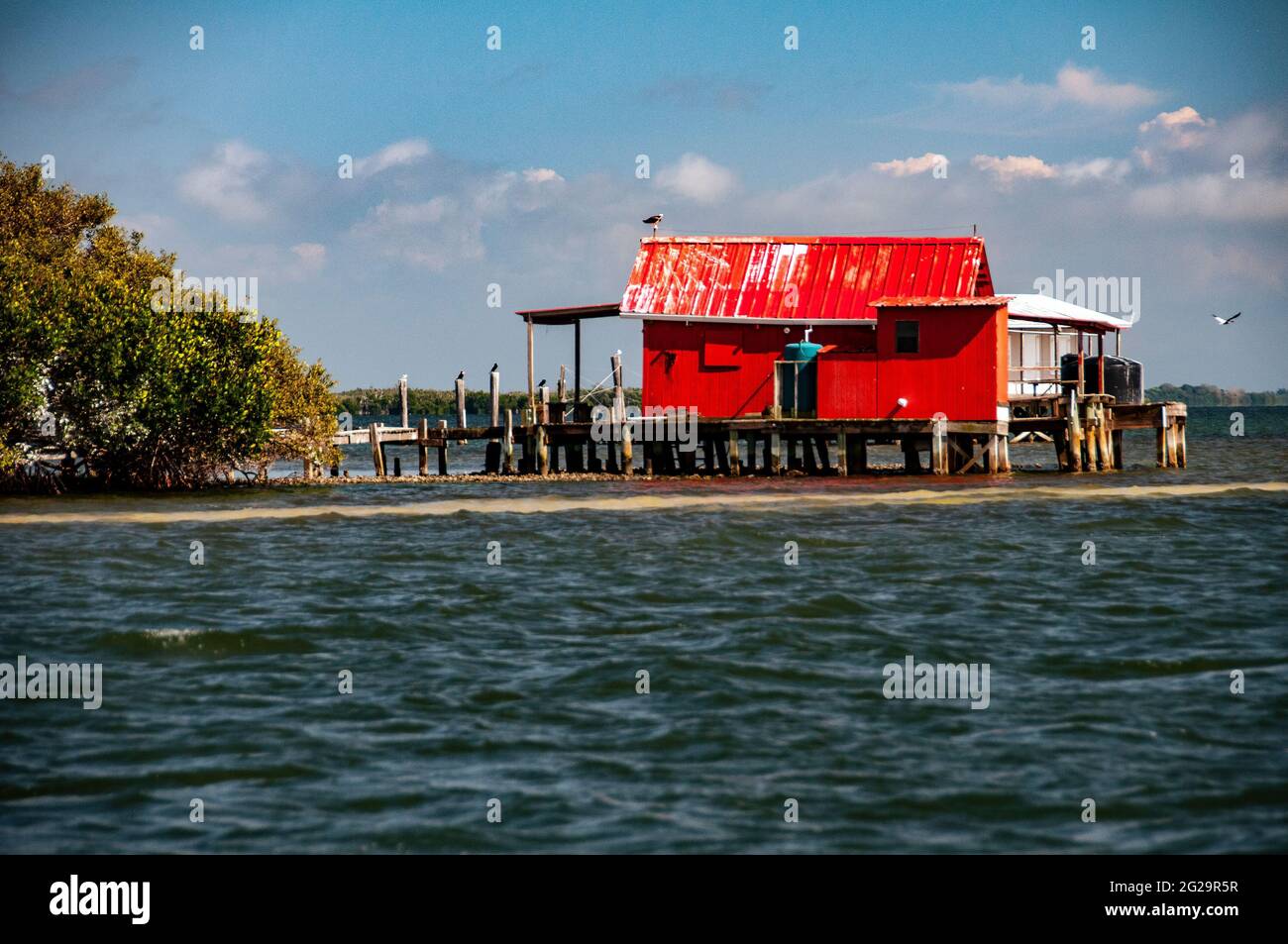 Red Florida stilt house, Pine Island Sound, Florida Stock Photo Alamy