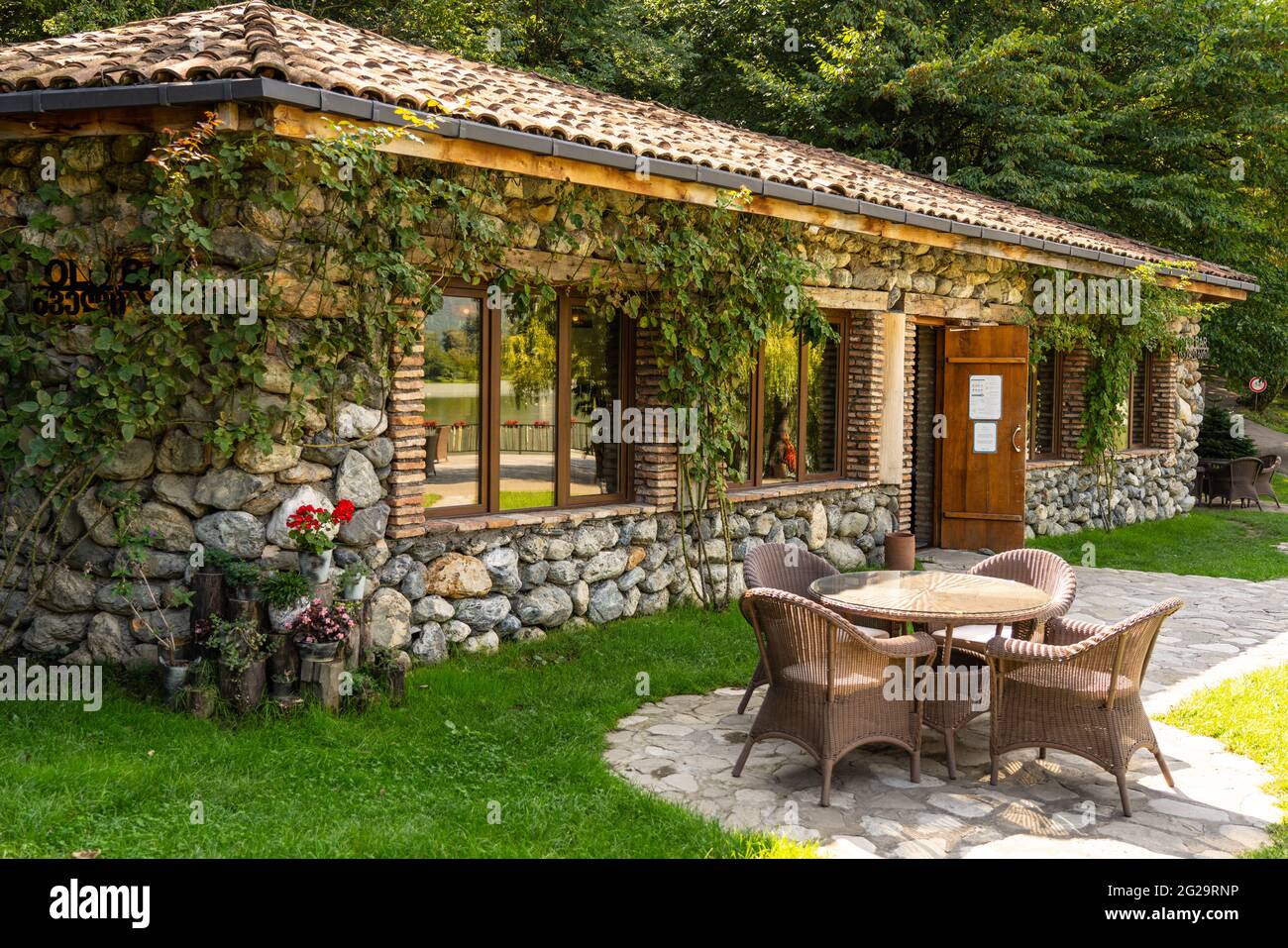 Cozy cafe with tables on the street Stock Photo Alamy