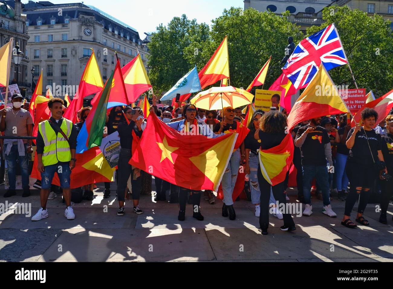London, UK. The Tigrayan community gather to highlight atrocities committed by Ethiopian and Eritrean troops as conflict reaches its seventh month. Stock Photo