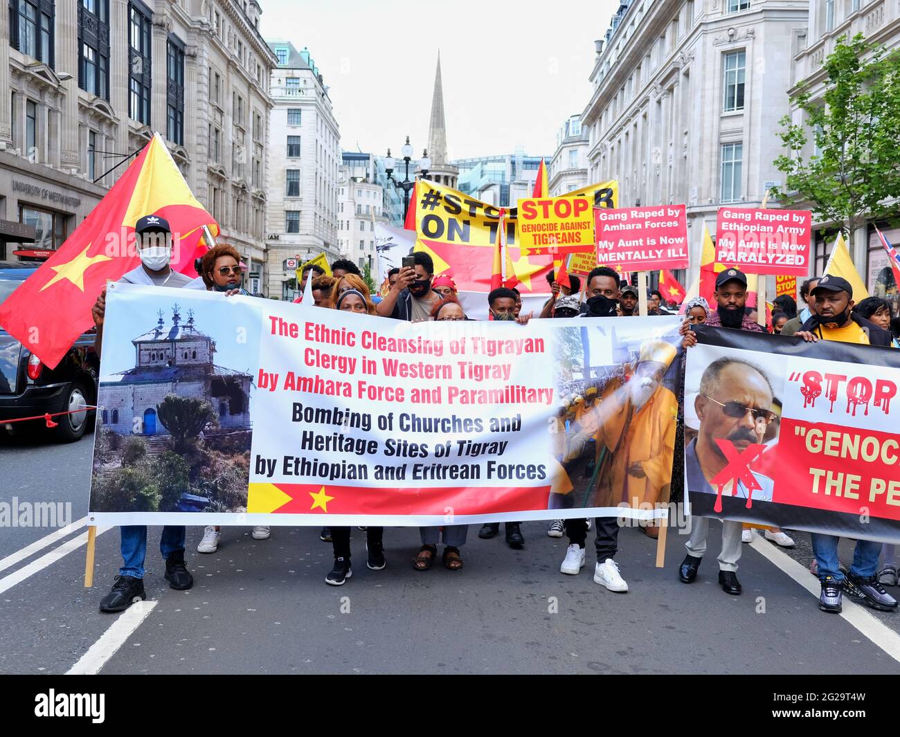 London, UK The Tigrayan community march in protest of human rights abuses and war crimes committed in the Ethiopian region by state forces. Stock Photo
