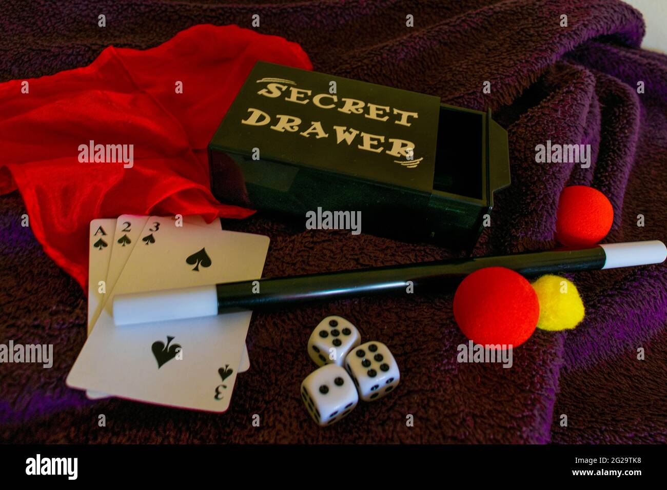 Magic Show Magicians Trick Concept Background Children S Magic Box With Sequined Top Hats Magic Wand Playing Cards Cup And Ball Trick Secret Draw Stock Photo Alamy