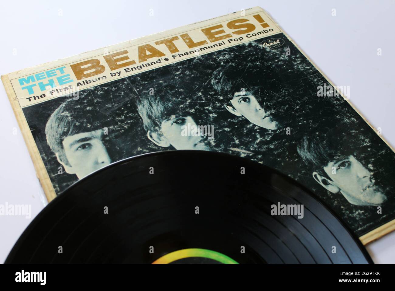 English rock band The Beatles music album on vinyl record LP. Titled Meet the Beatles! This is there first American Album. Album cover Stock Photo