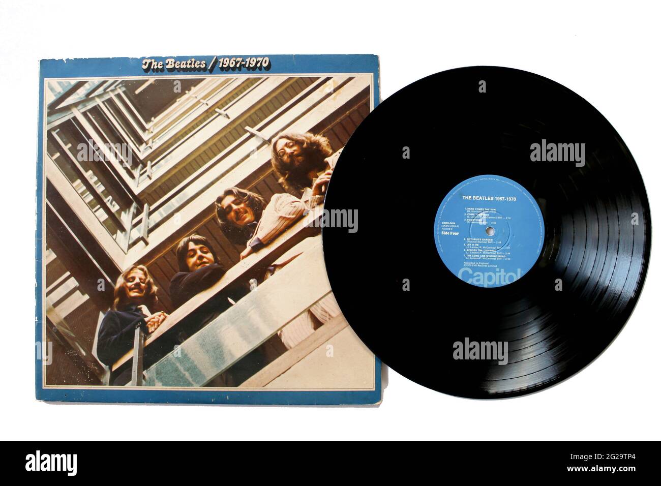 1967–1970 widely known as The Blue Album is a compilation album of songs by the English rock band The Beatles on vinyl record LP disc. Album cover Stock Photo