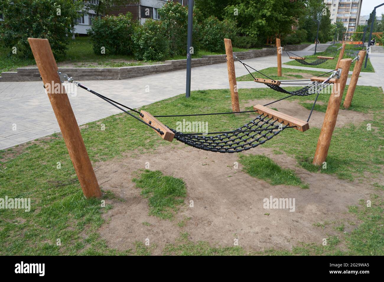Hammocks for rest in the city, city improvement concept for people Stock Photo