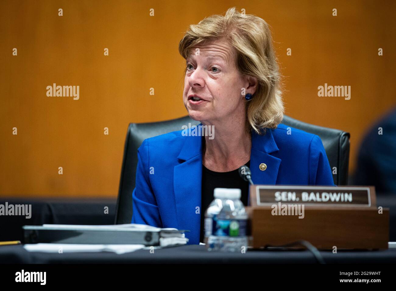Senator Tammy Baldwin, a Democrat from Wisconsin, speaks during a