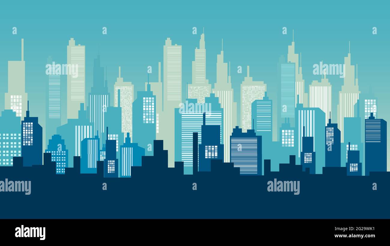 Urban Silhouette Panoramas in Morning sky. Vector Cityscape illustration. Stock Vector