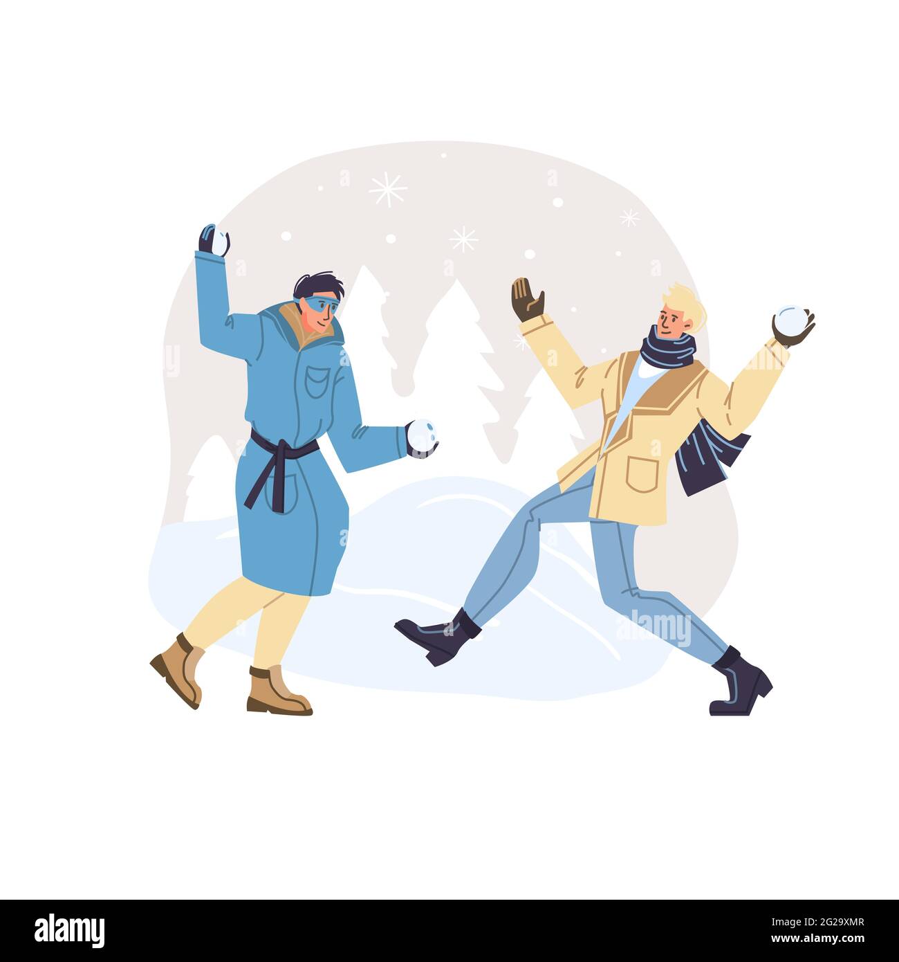 Flat cartoon characters in winter season vector illustration concept ...