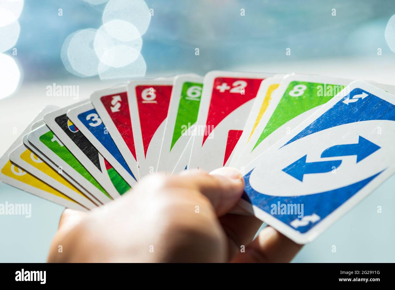 Cards Uno Hand Card Game Company Friends Playing Uno Stock Photo