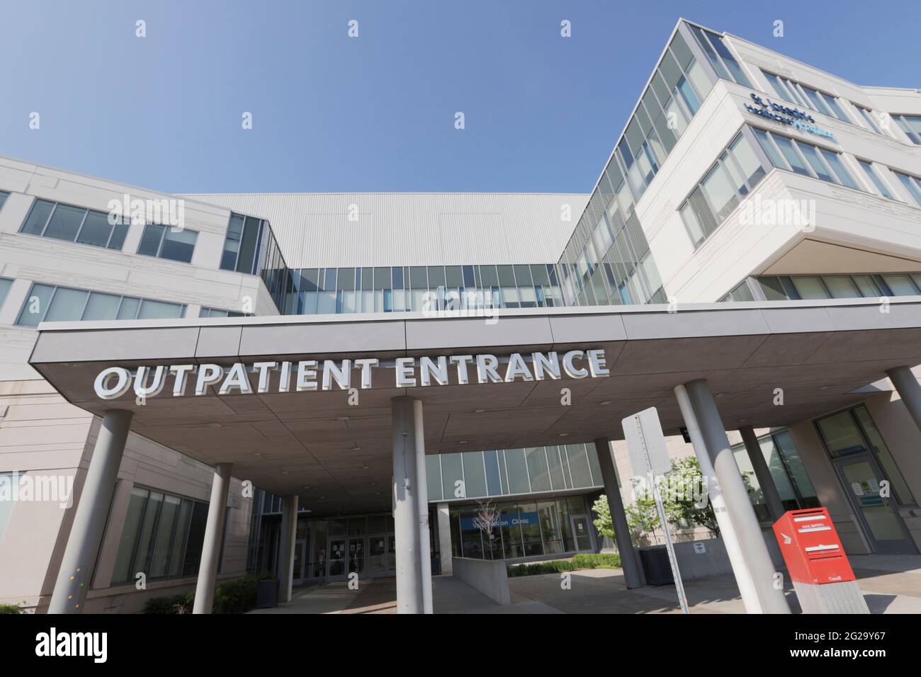 The Outpatient entrance at the St. Joseph's Hospital on West Fifth street in Hamilton. Stock Photo