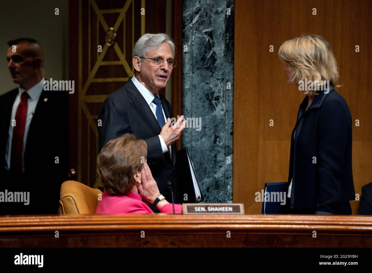 Merrick Garland U S Attorney General Speaks To Senator Jeanne Shaheen D Nh And Senator Lisa Murkowski R Ak During A Break In The Senate Appropriations Subcommittee On Commerce Justice Science And Related Agencies Hearing Merrick Garland U S Attorney General Speaks To Senator Jeanne Shaheen D Nh And Senator Lisa Murkowski R Ak During A Break In The Senate Appropriations Subcommittee On Commerce Justice Science And Related Agencies Hearing