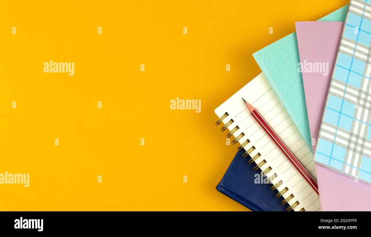 Student prepares for school days flat lay background and composition, top view Stock Photo