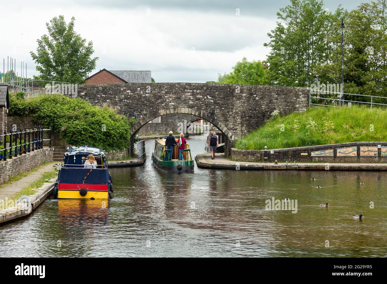 Canal Basin, Monmouthshire and Brecon Canal, near Brecon, Powys, Wales, UK, Stock Photo