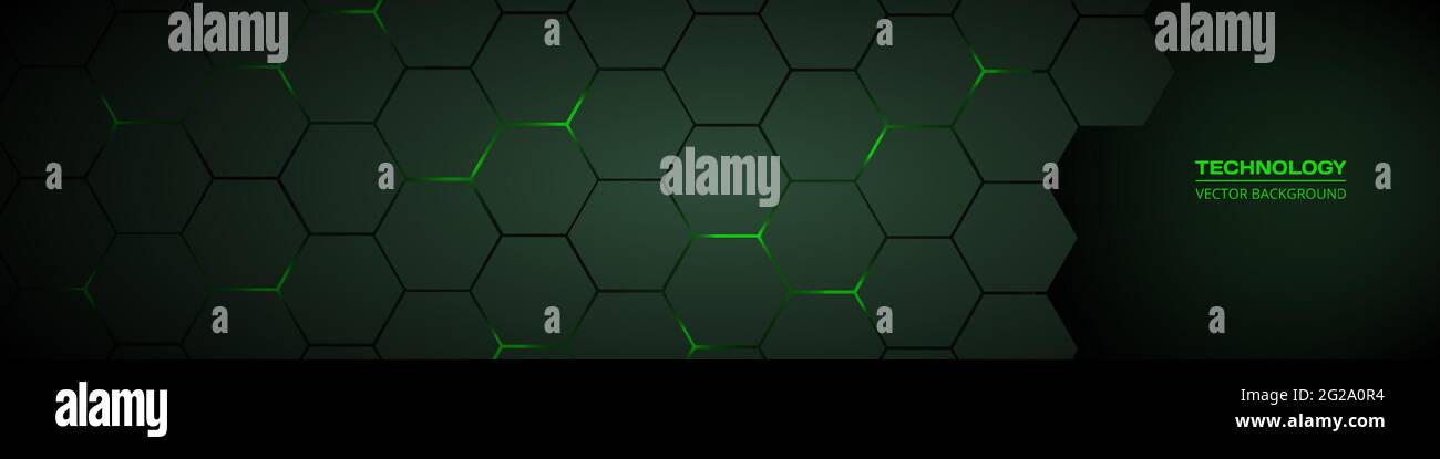 Dark green horizontal hexagonal technology abstract vector background ...