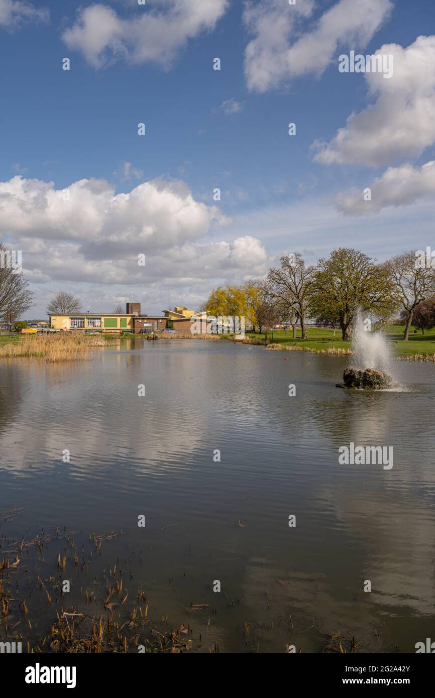 The promenade and boating lake on the Riverside Leisure Area in Gravesend Kent Stock Photo