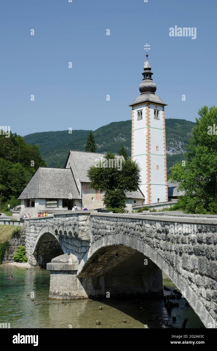 St John The Baptist Church and Bridge Lake Bohinj Slovenia Stock Photo ...