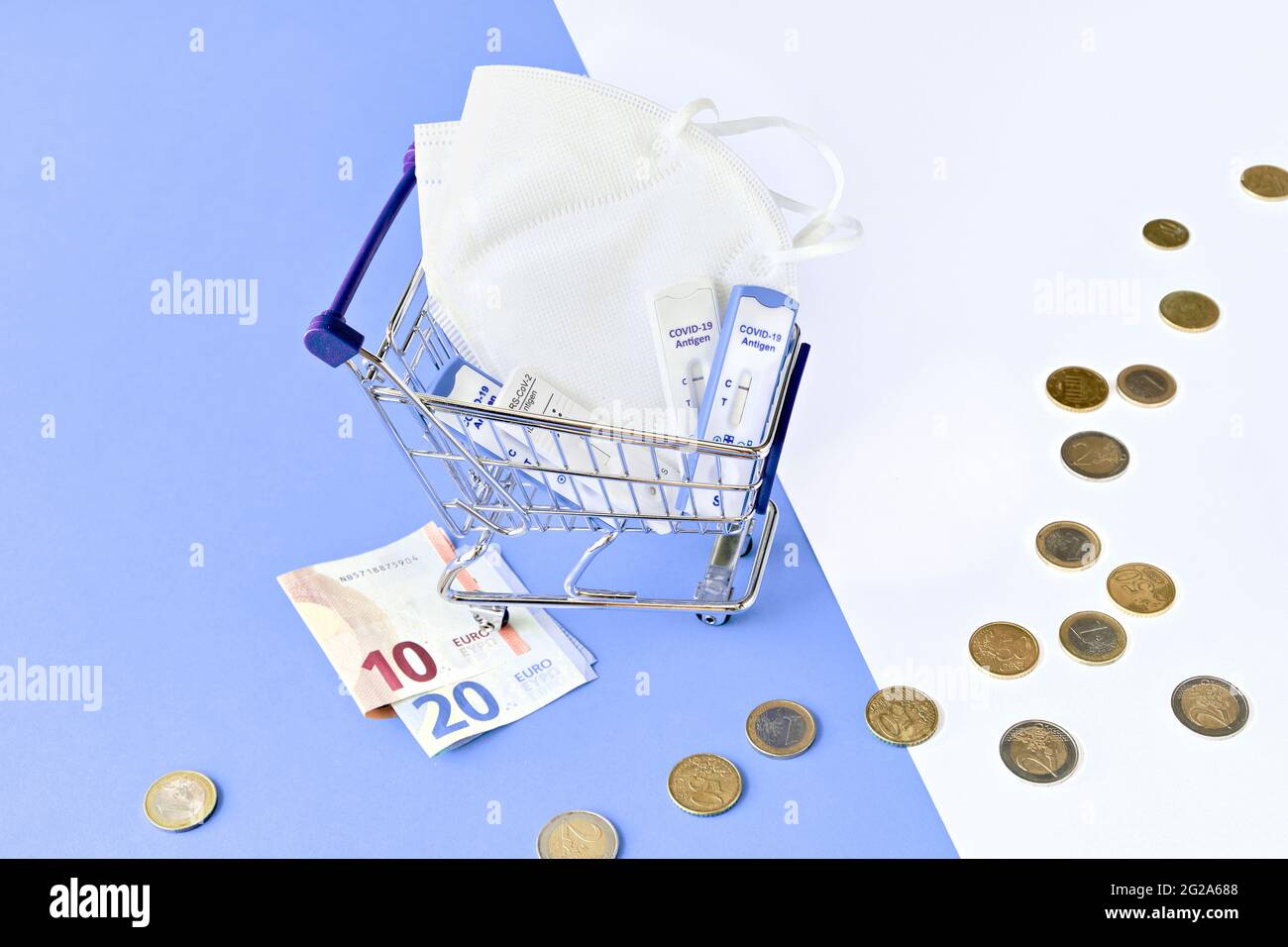 Cost of shnelltest, rapid corona test in German language. Shopping cart