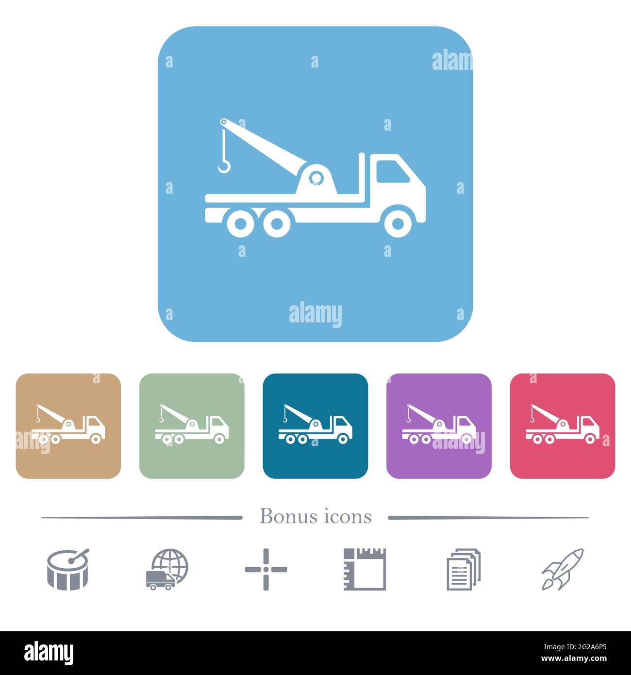 Crane truck white flat icons on color rounded square backgrounds. 6 ...