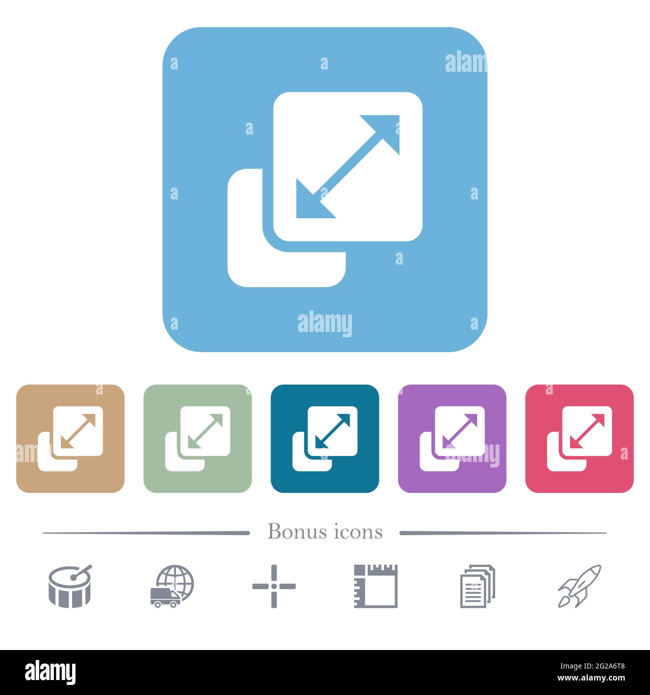 Resize element white flat icons on color rounded square backgrounds. 6 ...