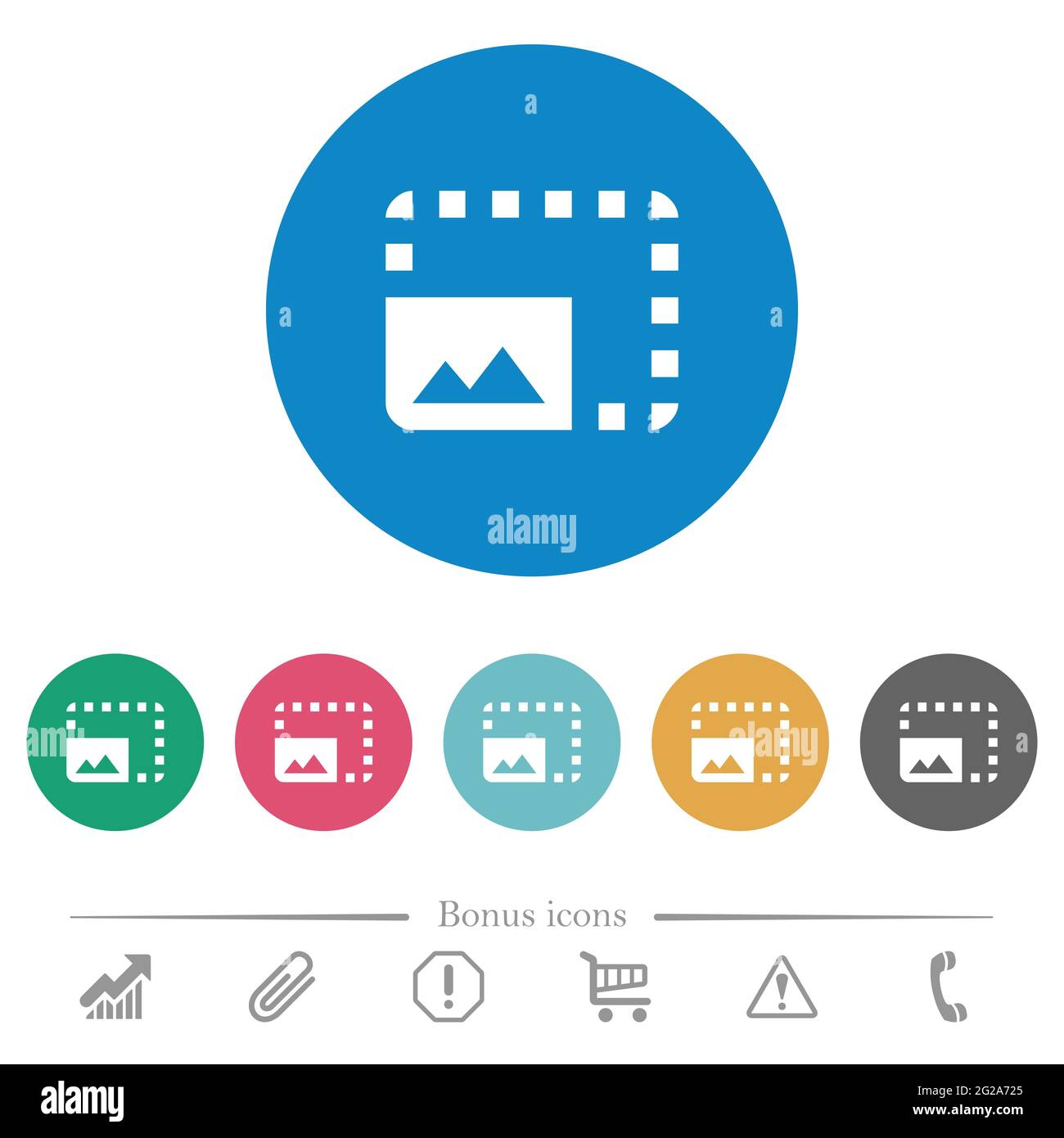 Enlarge photo flat white icons on round color backgrounds. 6 bonus ...