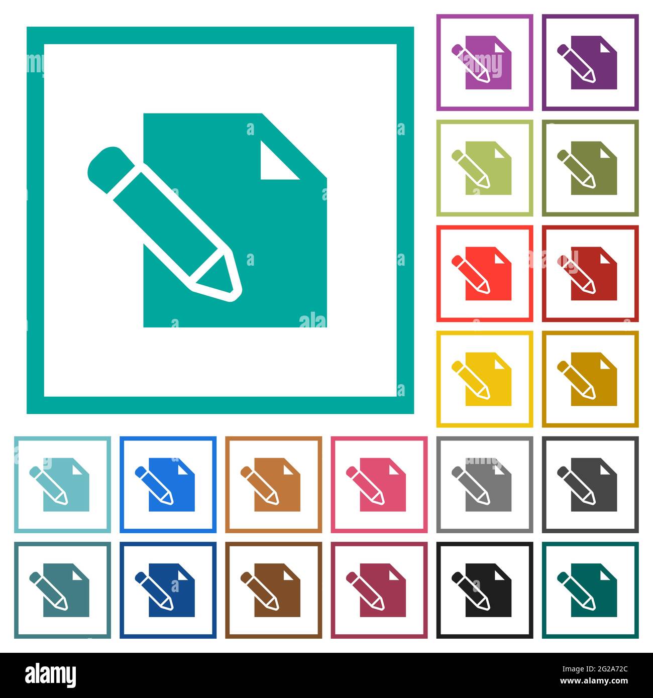 Edit with pencil flat color icons with quadrant frames on white ...
