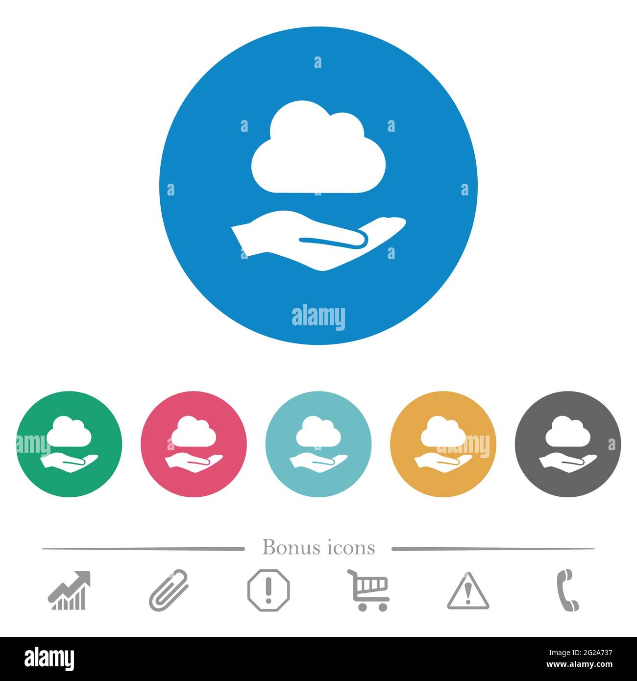 Cloud services flat white icons on round color backgrounds. 6 bonus ...