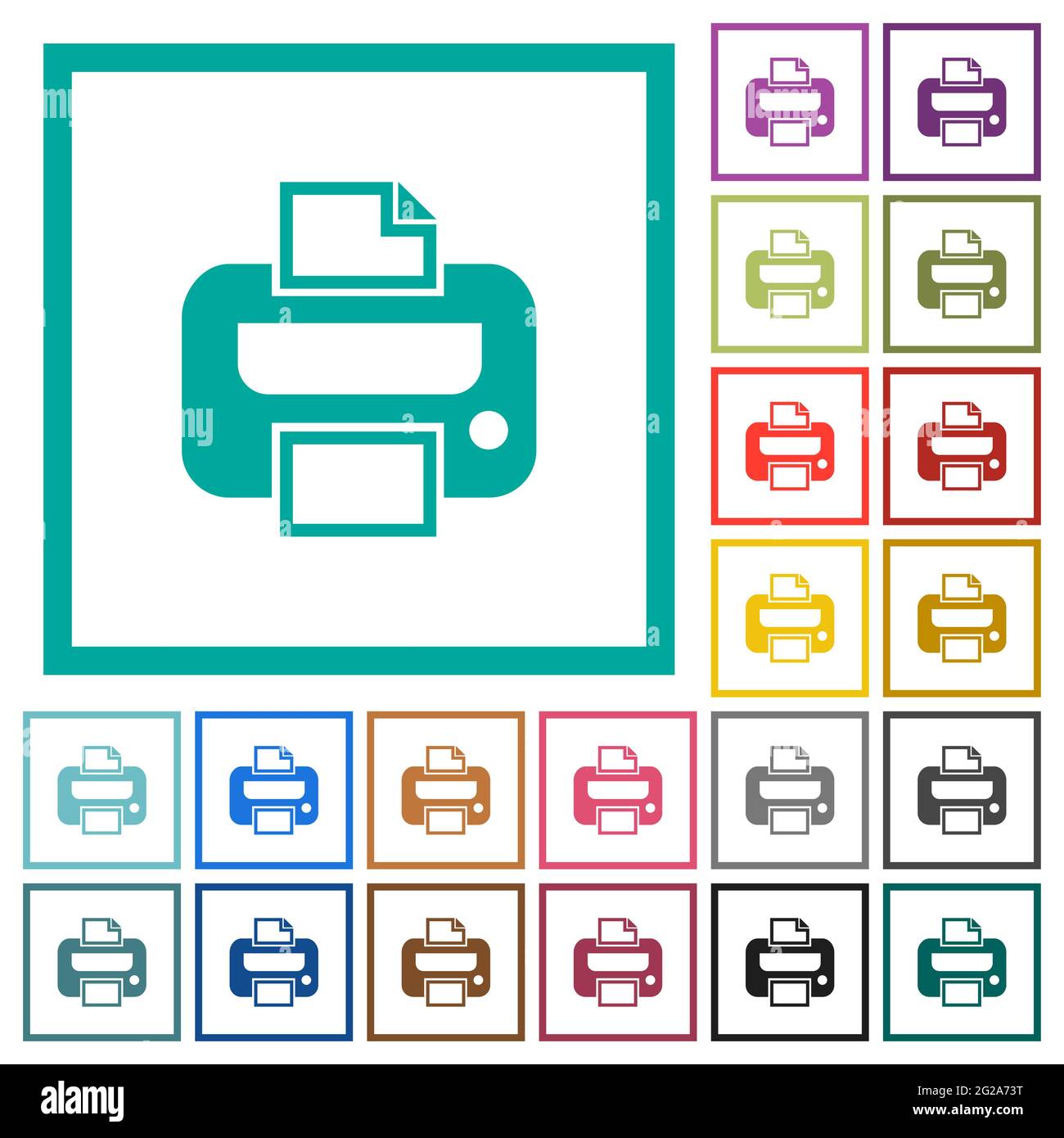 Printer flat color icons with quadrant frames on white background Stock ...