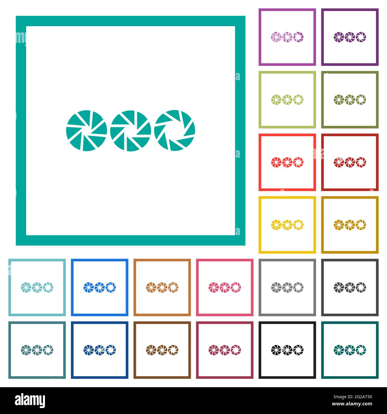 Set aperture size flat color icons with quadrant frames on white ...