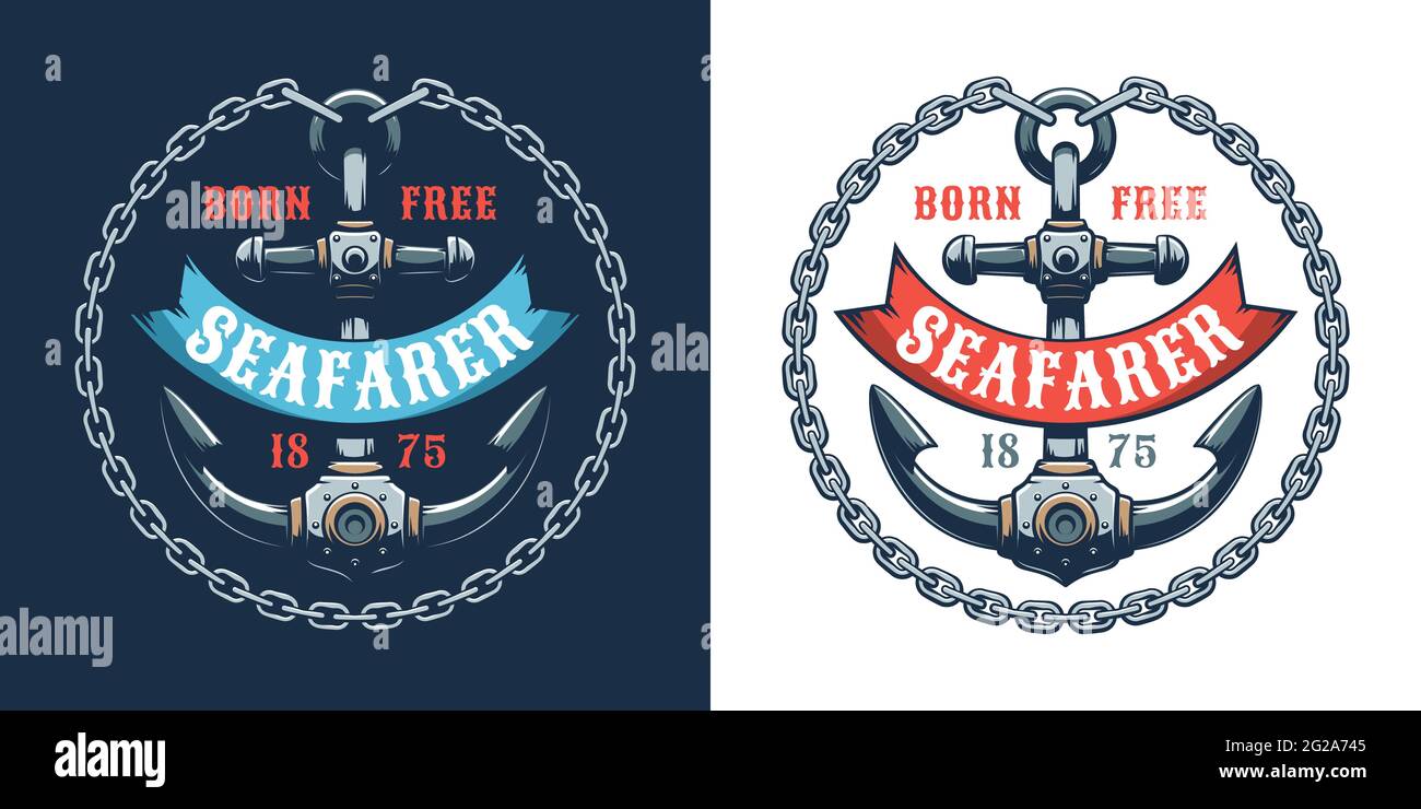 Anchor retro logo with chain and ribbon Stock Vector