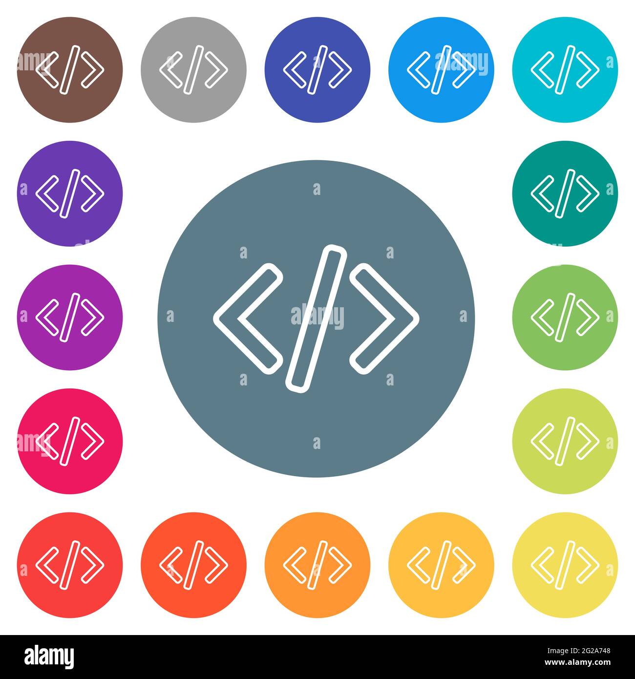 Script code flat white icons on round color backgrounds. 17 background ...