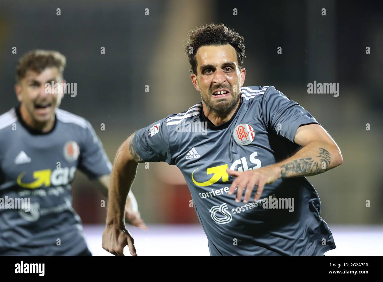Torino, Italy, 9th June 2021. Andrea Arrighini of US Alessandria celebrates after scoring to temporarily level the game at 1-1 during the Serie C match at Stadio Giuseppe Moccagatta - Alessandria, Torino. Picture credit should read: Jonathan Moscrop / Sportimage Stock Photo