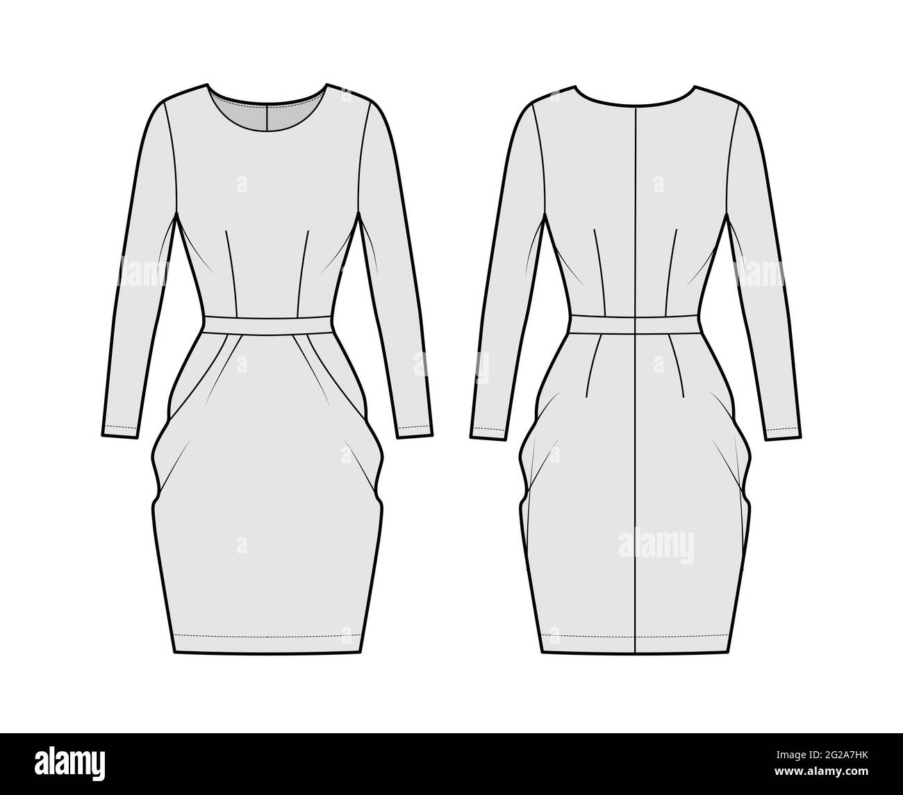 Dress tulip technical fashion illustration with long sleeves, fitted ...