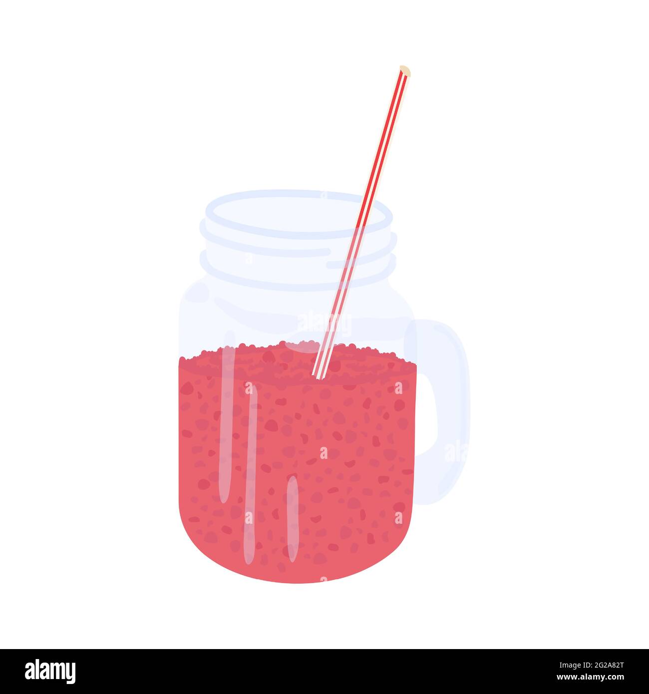 Glass jar of red juice with handle isolated on white background