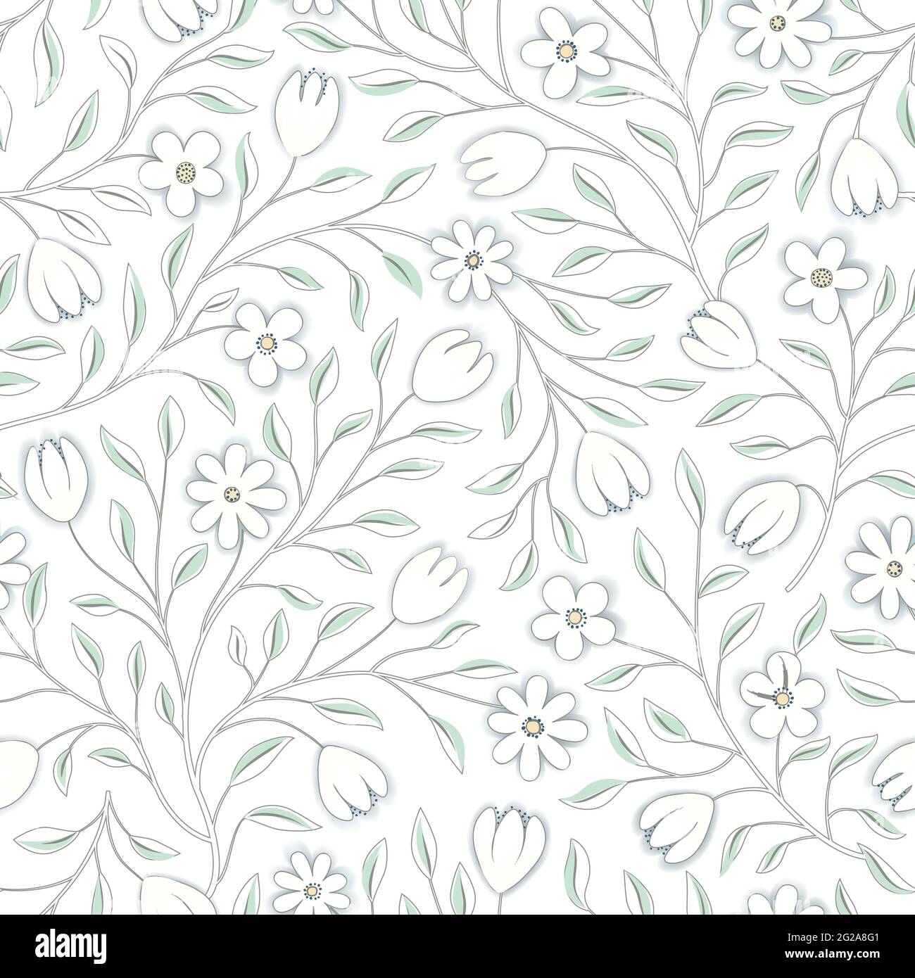 Floral seamless pattern. Flower background. Floral seamless texture with flowers. Flourish tiled white spring wallpaper Stock Vector