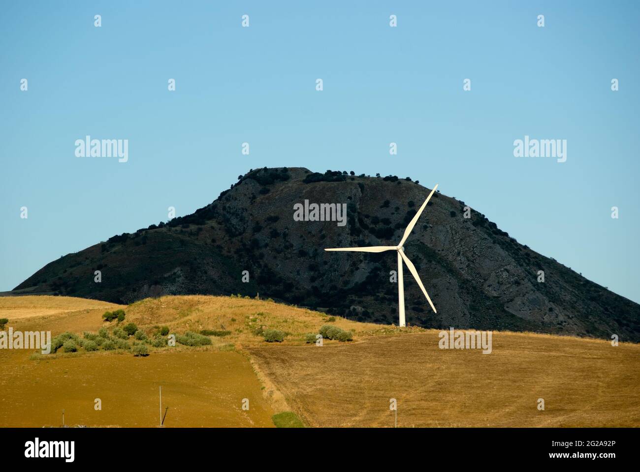 single wind turbine in rural area Stock Photo