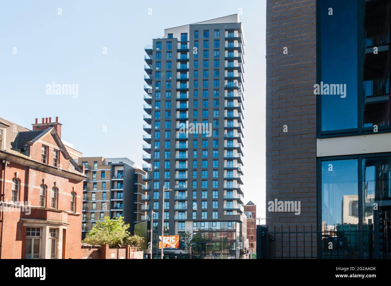Britannia Music Site, Set around a 24 storey tower, the scheme features 354 new homes in a mix of one, two and three bedroom apartments Stock Photo