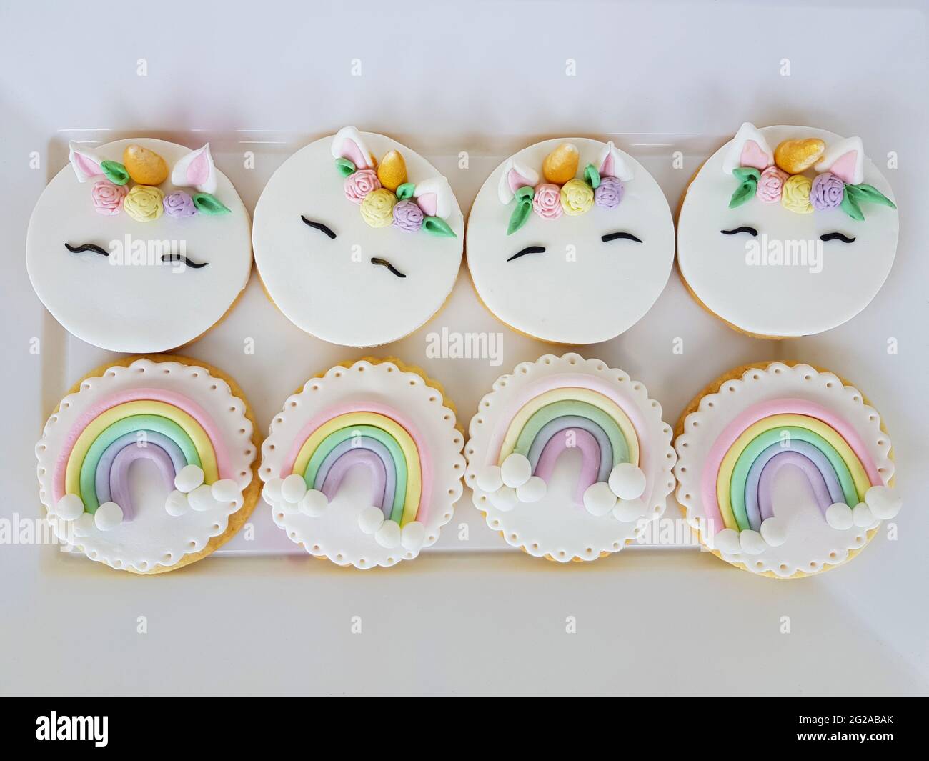 Top view of Unicorn biscuits and rainbow biscuits Stock Photo Alamy