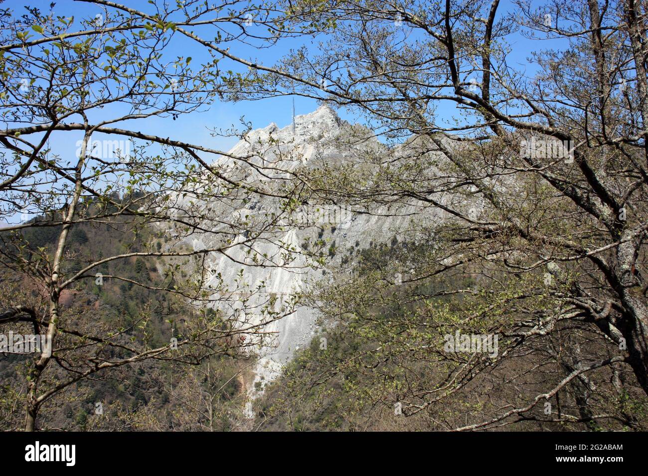 fantastic landscape valley of Monte Pasquilio and the Apuan Alps on the summit Stock Photo