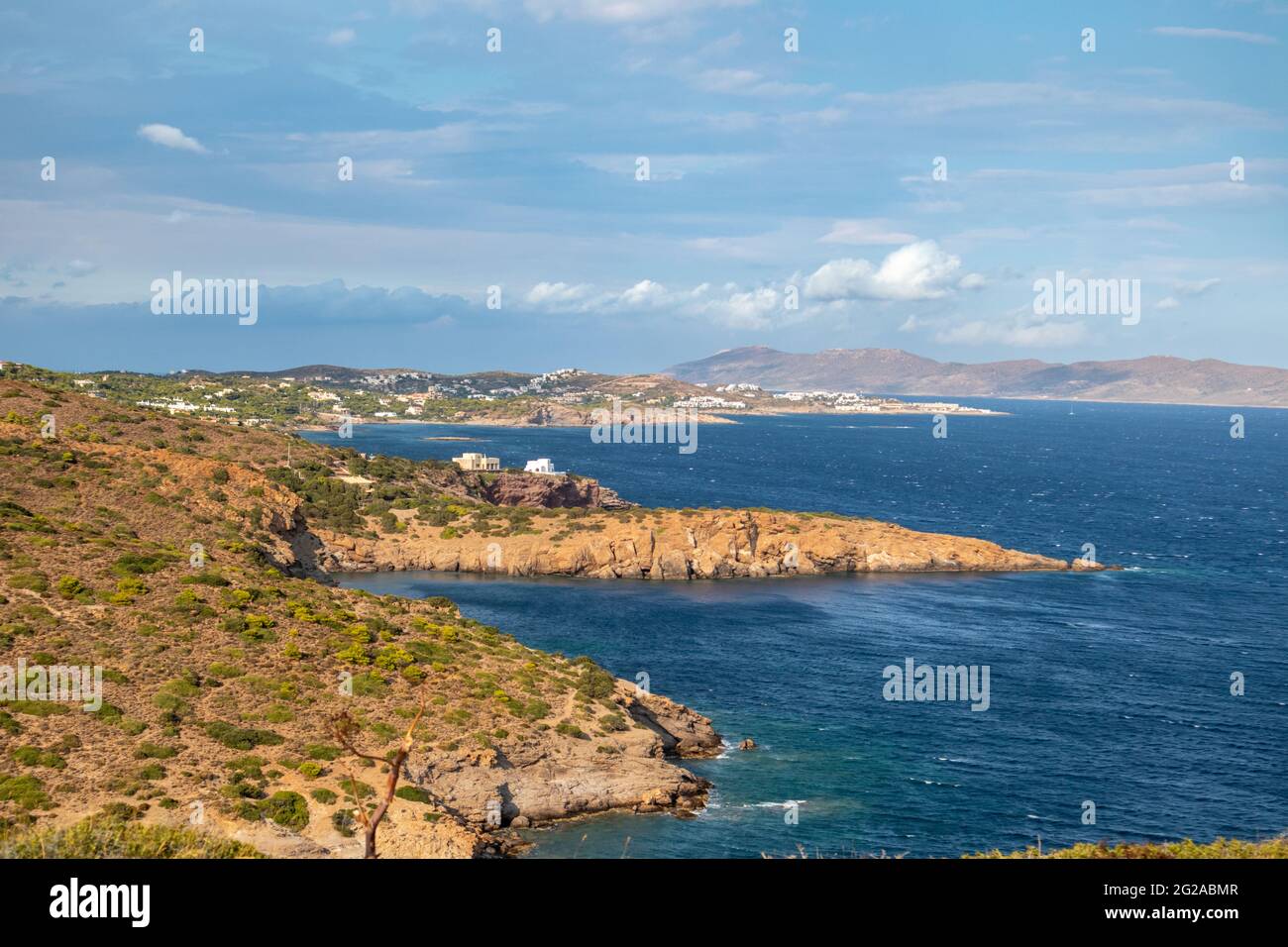Rocky cliffs, sea shore landscape near Athens from Cape Sounion ...