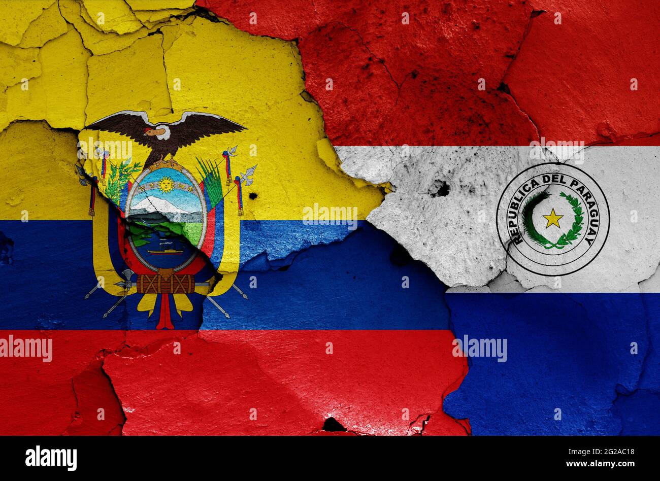 flags of Ecuador and Paraguay painted on cracked wall Stock Photo - Alamy