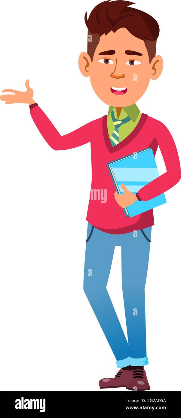 funny boy student with history education book cartoon vector Stock