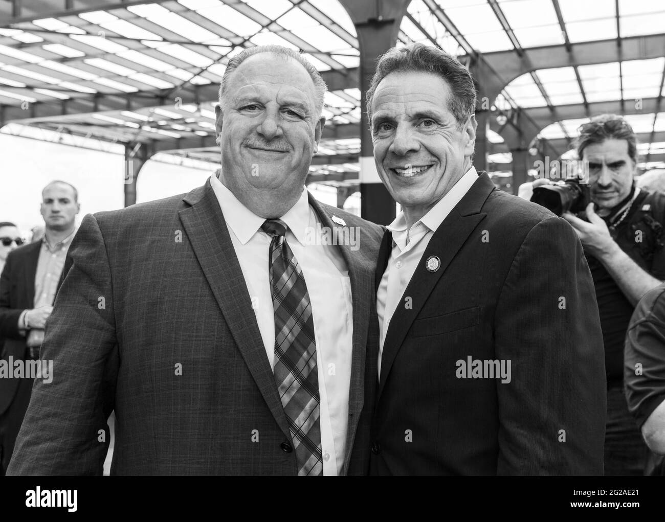 New York, NY - June 9, 2021: Gary LaBarbera and Governor Andrew Cuomo pose after ceremony for grand opening of Pier 76 as part of Hudson River Park Stock Photo