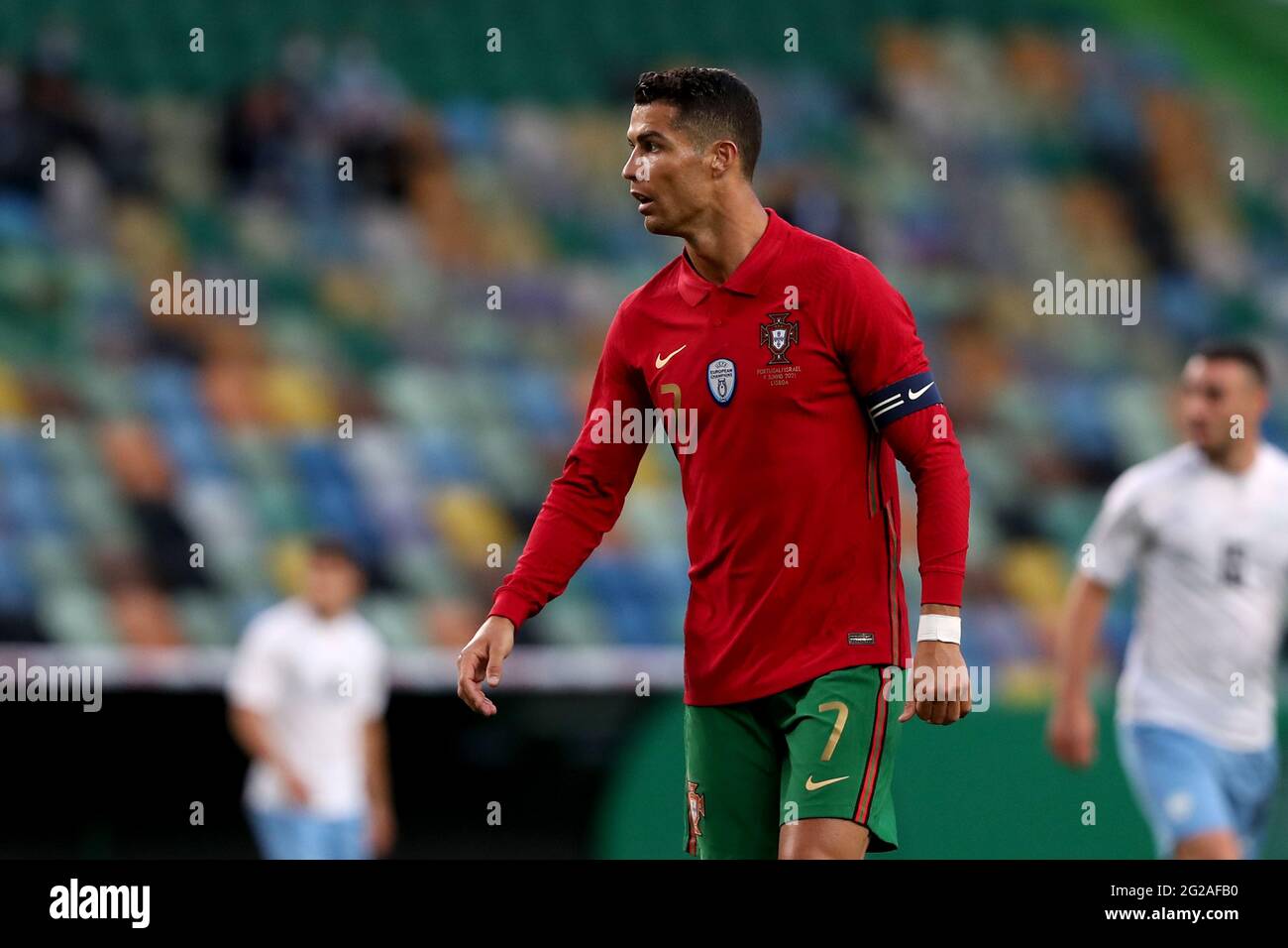 Lisbon, Portugal. 9th June, 2021. Cristiano Ronaldo of Portugal reacts  during a friendly football match between