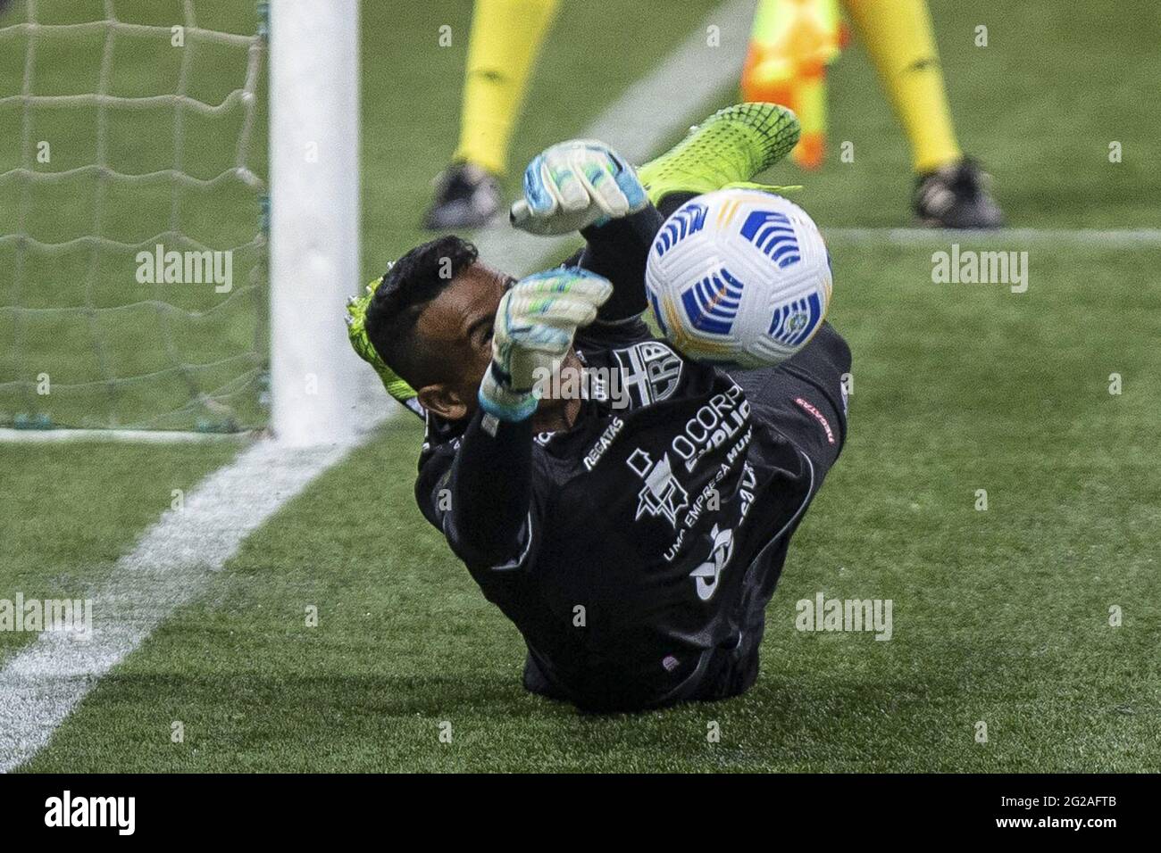 Diogo Silva do CRB celebrates saving penalty and thus winning penalty  competition for CRB during the Copa do Brasil football match between  Palmeiras v CRB at the Allianz Parque stadium in Sao