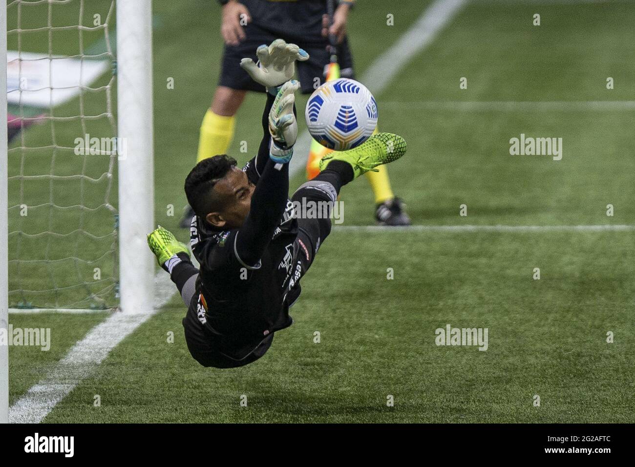 Diogo Silva do CRB celebrates saving penalty and thus winning penalty  competition for CRB during the Copa do Brasil football match between  Palmeiras v CRB at the Allianz Parque stadium in Sao