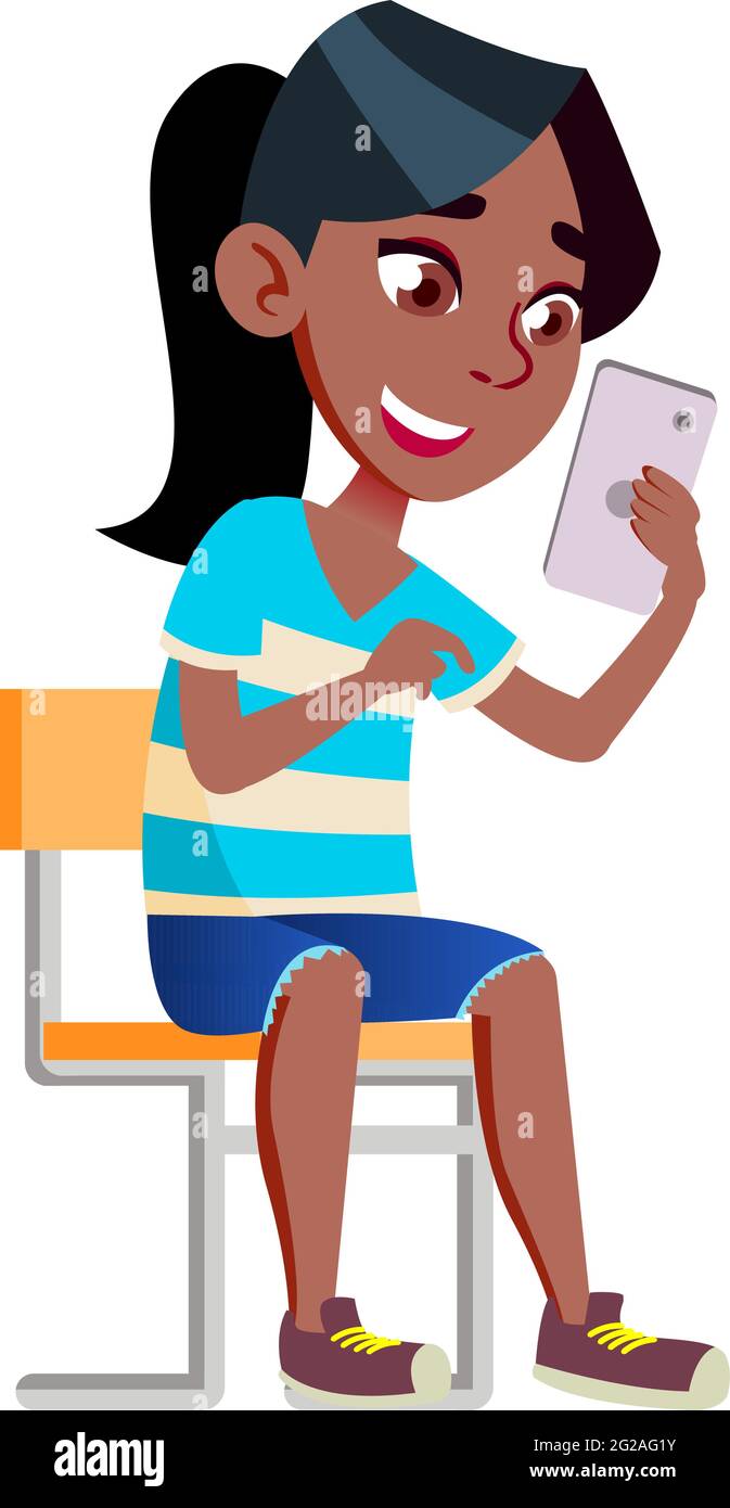 happy girl child watching video clip on phone device cartoon vector Stock  Vector Image & Art - Alamy