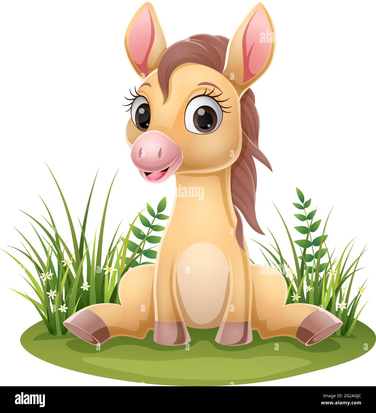 Cartoon baby horse sitting in the grass Stock Vector