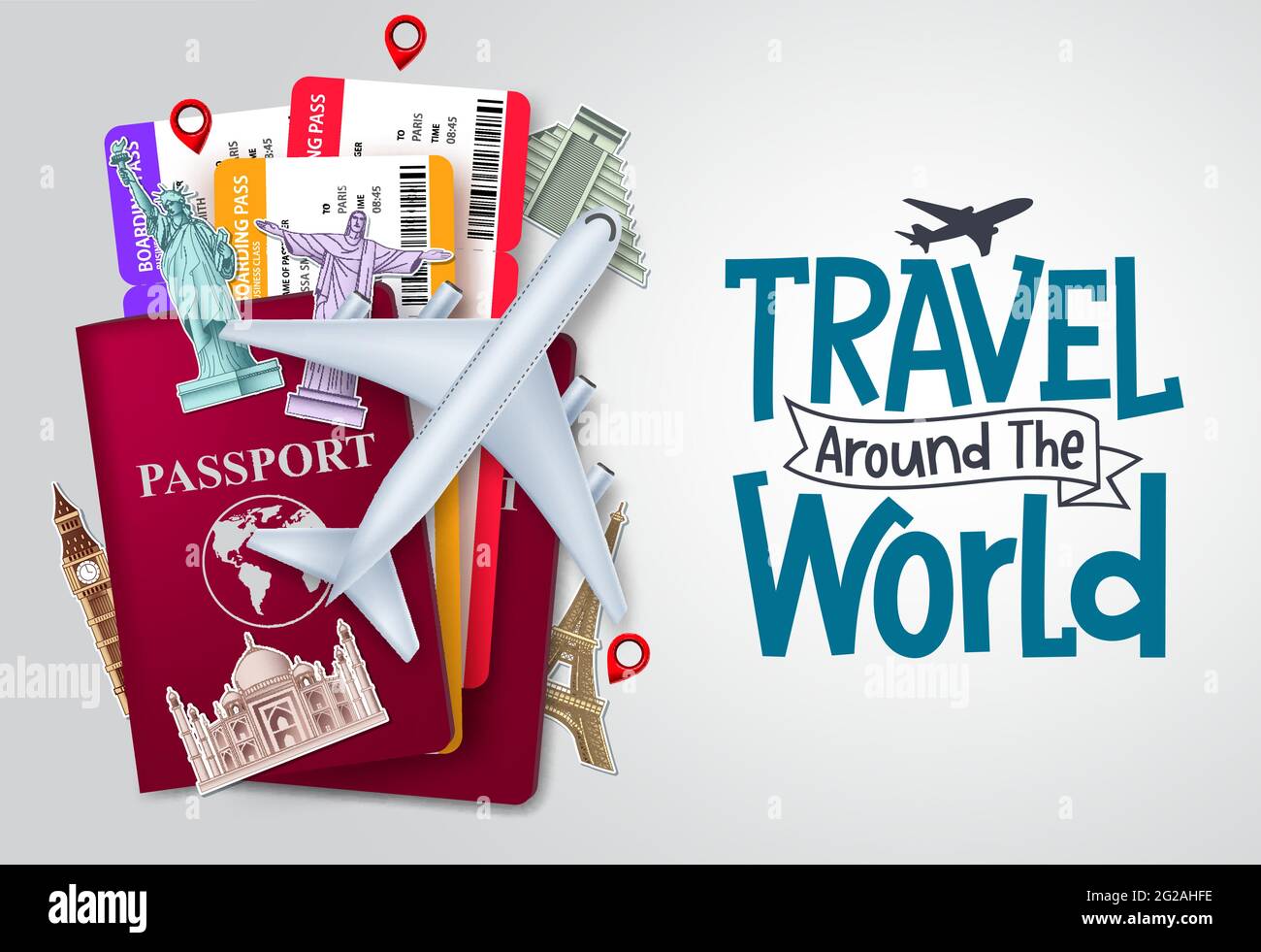 Travel world vector background design. Travel around the world text with  traveler passport and ticket elements for trip and tour worldwide vacation  Stock Vector Image & Art - Alamy