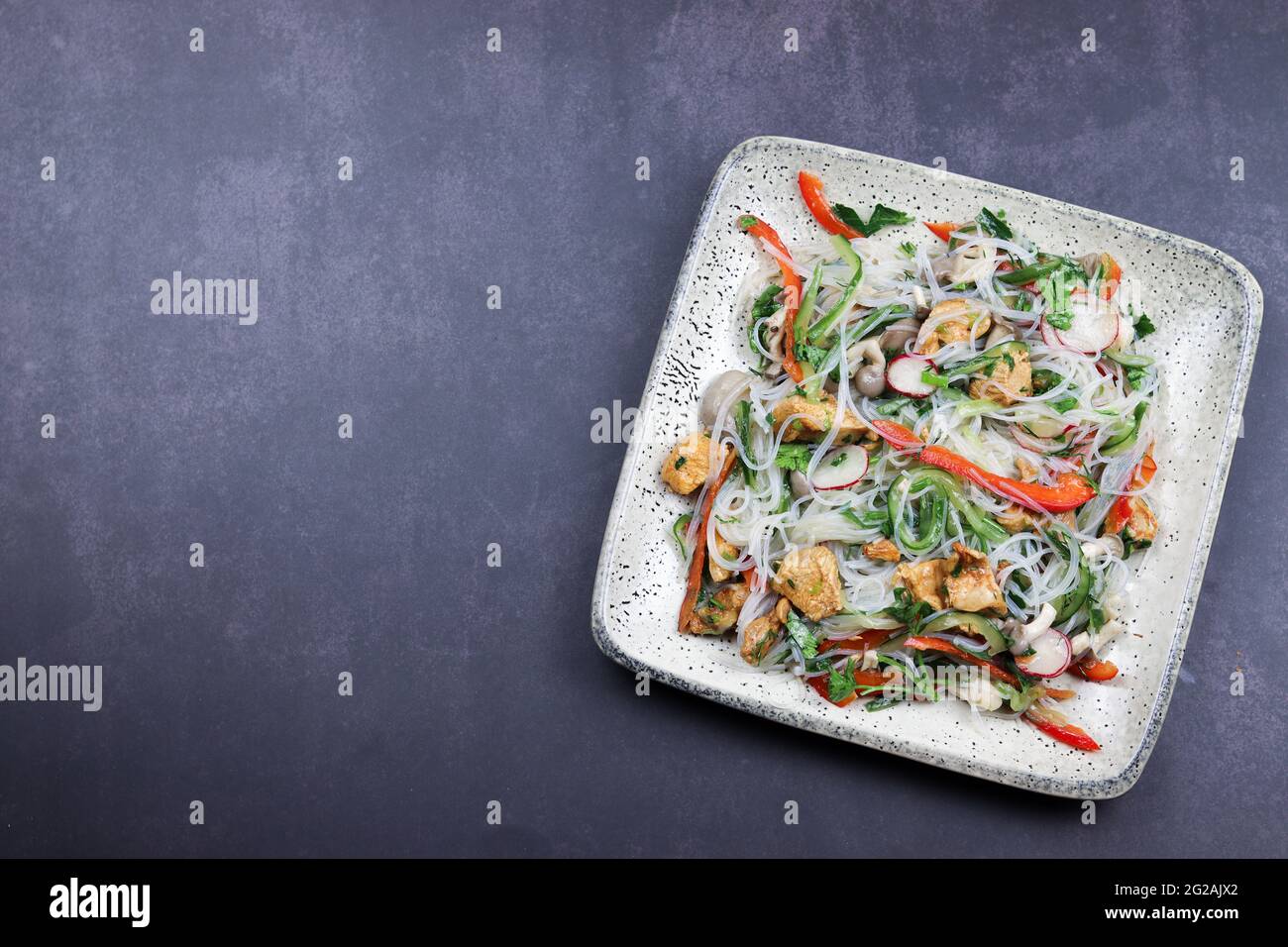 Asian rice noodles with oyster mushrooms hires stock photography and